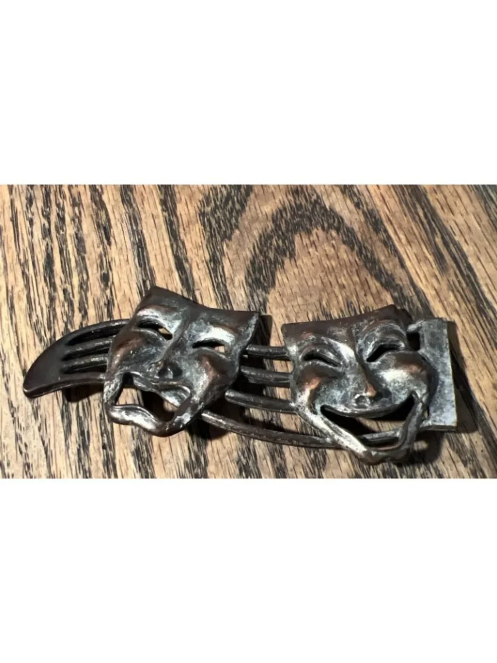 Vtg Greek Comedy Tragedy Theater Masks Brooch Antiqued Bronze Tone 3.5